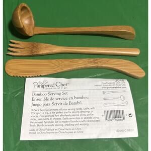 Pampered Chef BAMBOO Serving Set of 3 Small Ladle, Fork & Spreader #2048
